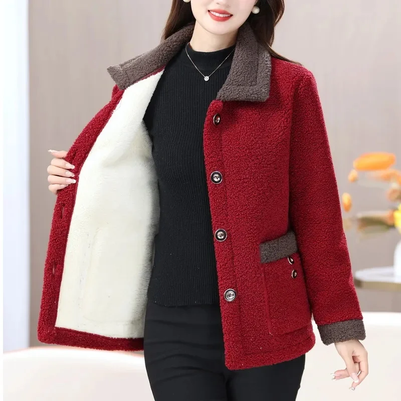 

Female Large Size 5XL Flip Collar Outwear Autumn Winter Women Imitation lamb Wool Coat Lady Loose Fitting Granular Velvet Jacket
