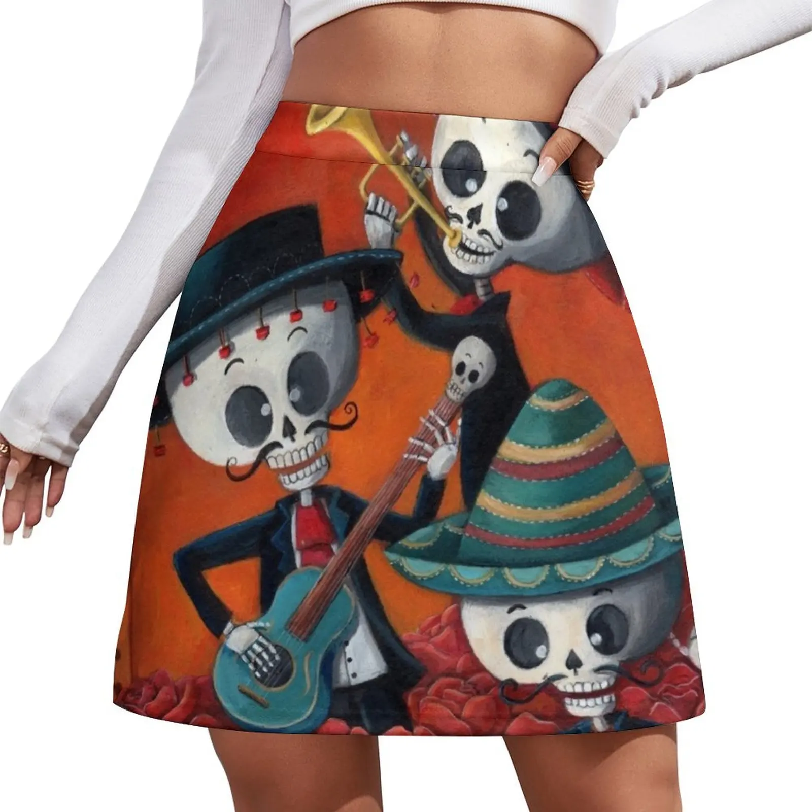 

Dia de Los Muertos Skeleton Musicans Mini Skirt mini denim skirt dress women summer skirts for womans cosplay Mini Skirt