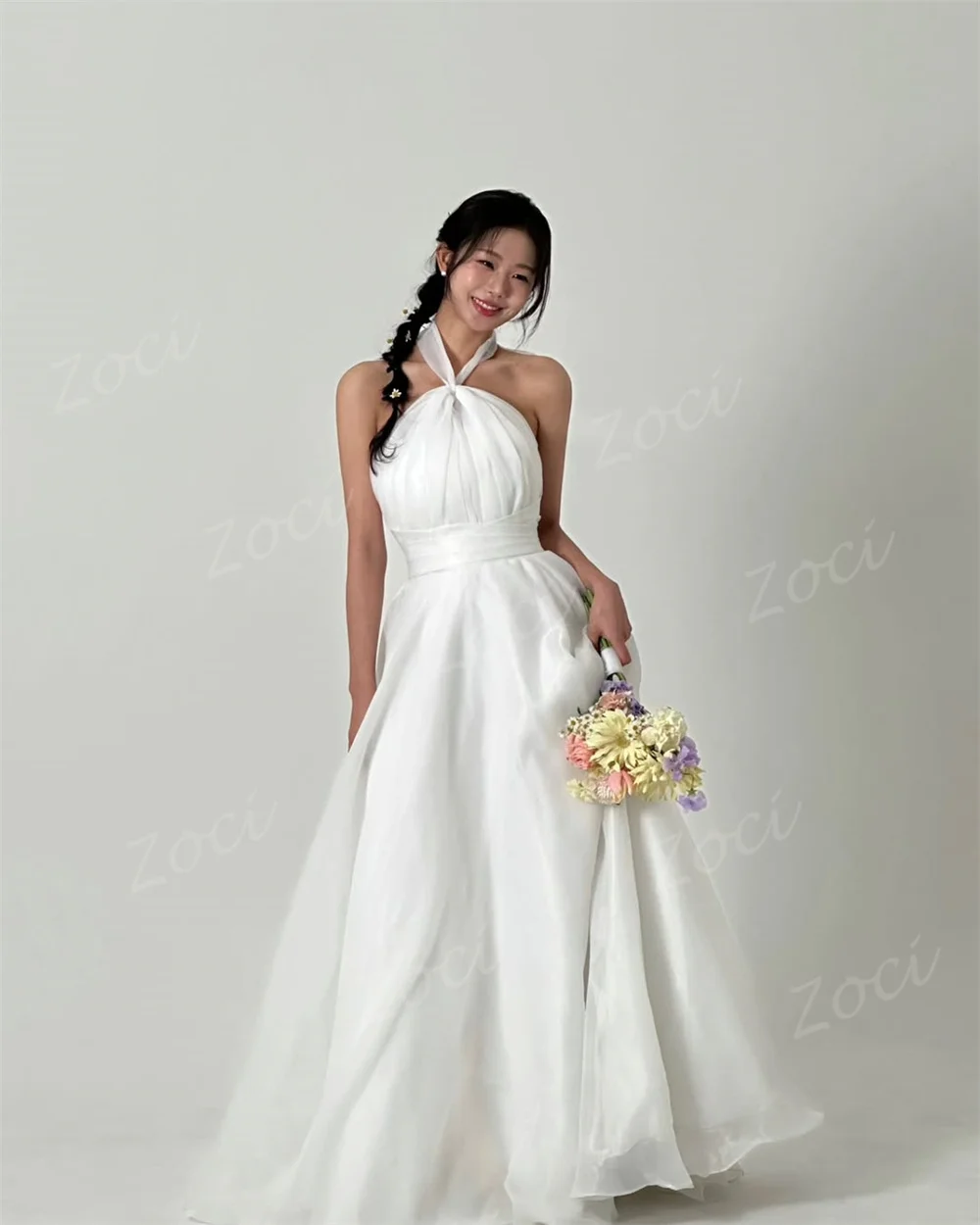 Zoci Elegant Halter Wedding Dresses Korea Photos Shoot for Women A Line Customized Organza Corset Formal Wedding Party Dresses image 2