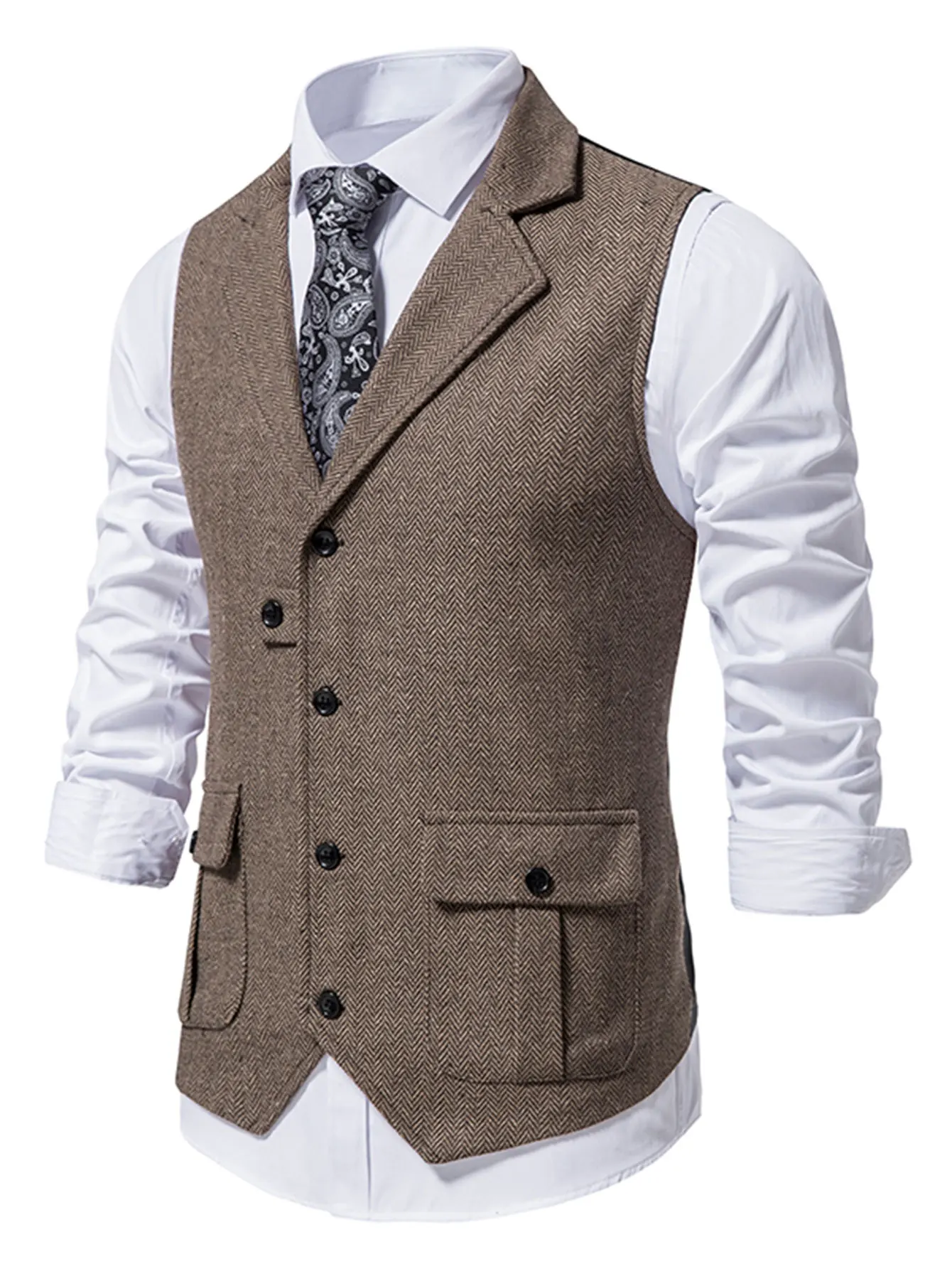 Fashion Elegant Men\'s Herringbone Waistcoat for Business Banquets and Weddings Stylish and Comfortable Men\'s Casual Vest