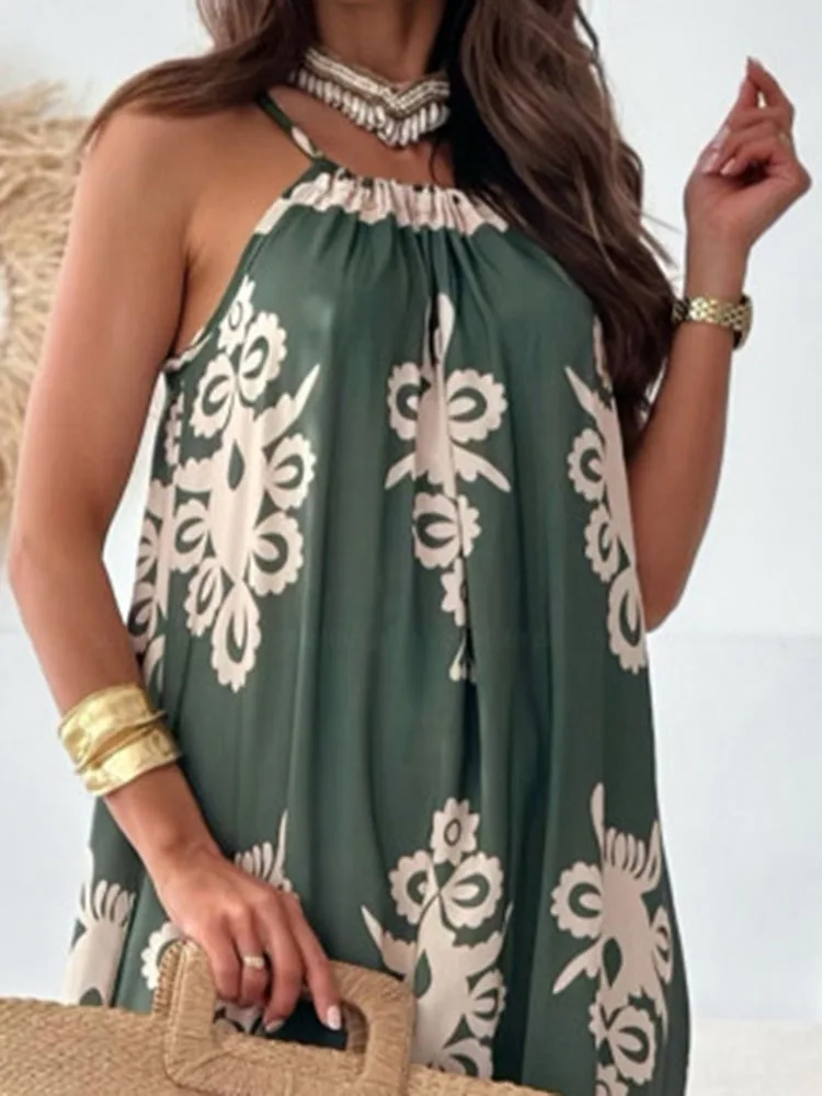 Vrouwen Zomer Jurk Boho Vintage Bandjes Print Losse Taille Sexy Rugloze Strandvakantie Nieuwe Maxi Prom Jurken Voor Vrouwen Robe Femme