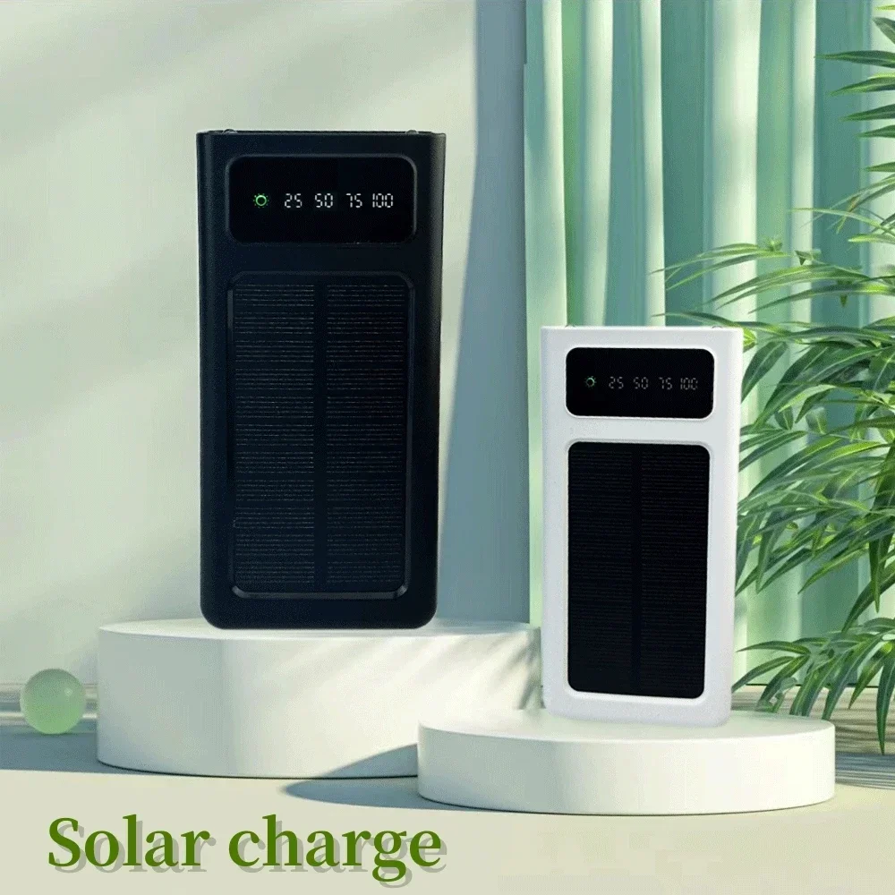 Banco de energía Solar de 80000mAh, cargador Solar con Cables integrados, 2 puertos USB, cargador externo con luz LED para Xiaomi y iphone