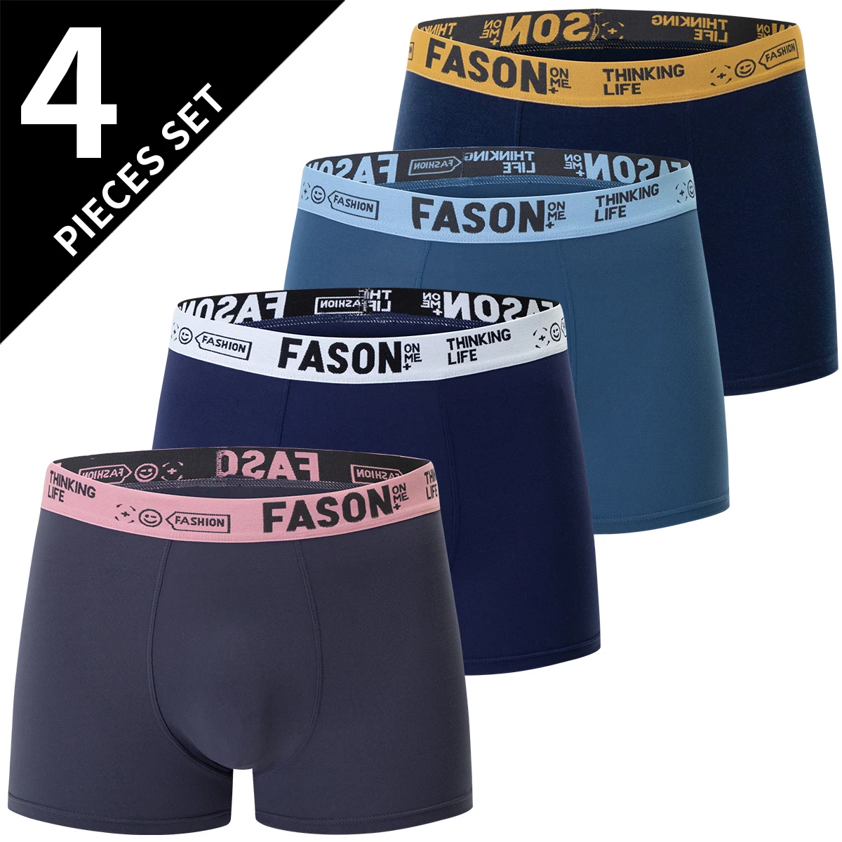 4 Pack men\'s solid color underwear fashion comfortable plus size boyshort color elastic waist juvenile underwear swimming trunks