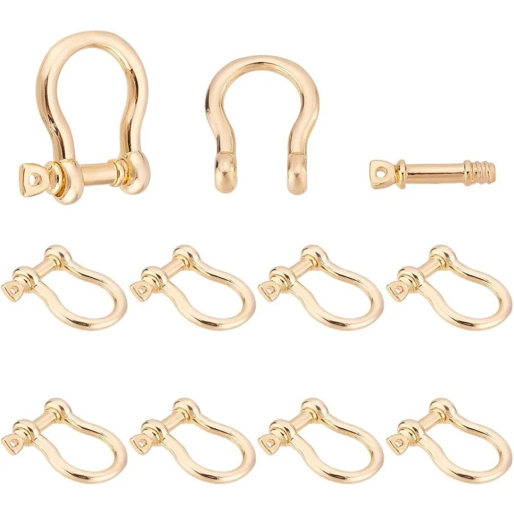 10 Sets Brass D-Ring Anchor Shackle Clasps 18K Gold Plated U Shape Shackle Bow Shackle for Bracelets Making Purse Replacement