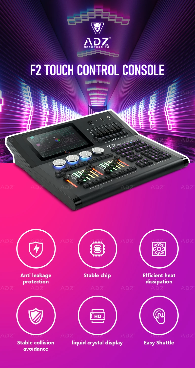 Professional Stage 2048 Dmx Channel Touch Screen DMX512 Controller F2 Lighting Console