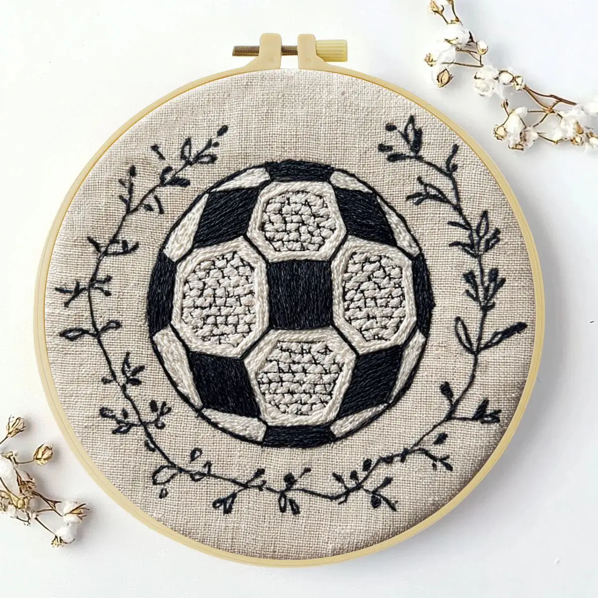 1 Stück 20X20CM/15X15CM 7,87/6,3 Zoll Fußball-Blumen-Stickerei-Starter-Kit DIY-Stickerei-Set Handarbeiten Malerei – Detail 2