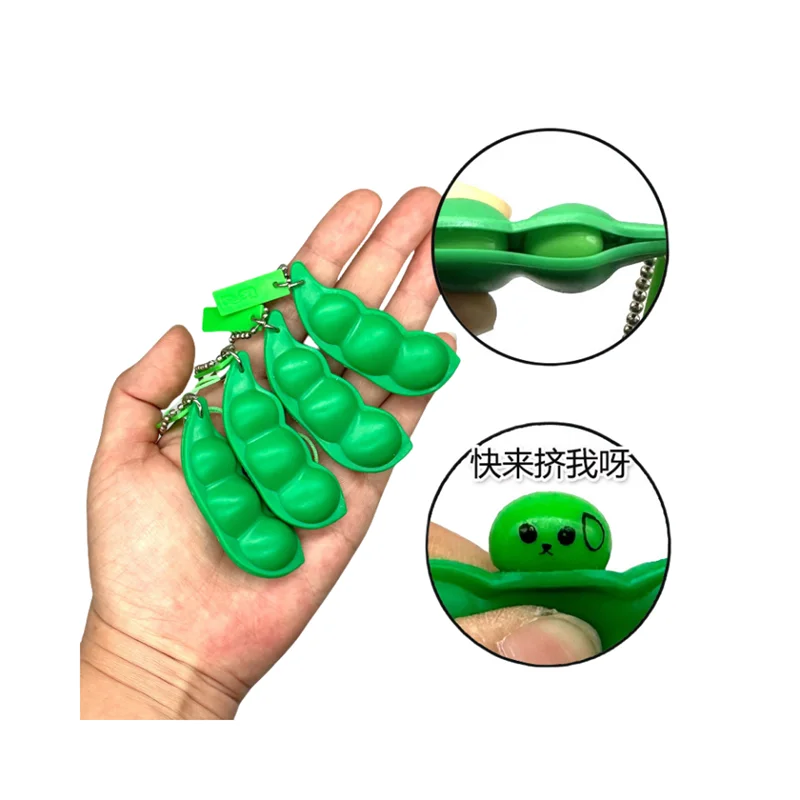 2 pçs peapod brinquedo fidget espremer um feijão edamame ervilha chaveiro extrusão soja sensível ao toque liberação pressão acessório