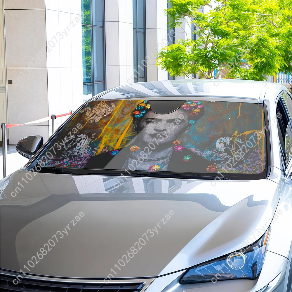 

Frida Kahlo Car Sun Shade Good Heat Insulation Effect Windshield Sunshade Portable Waterproof Easy Clean Car Accessory