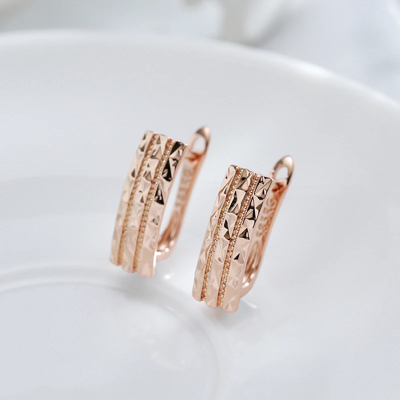 Kinel Hot Unusual Creative Hollow Glossy Earrings for Women Fashion 585 Rose Gold Color Ethnic Bride Daily Fine Vintage Jewelry