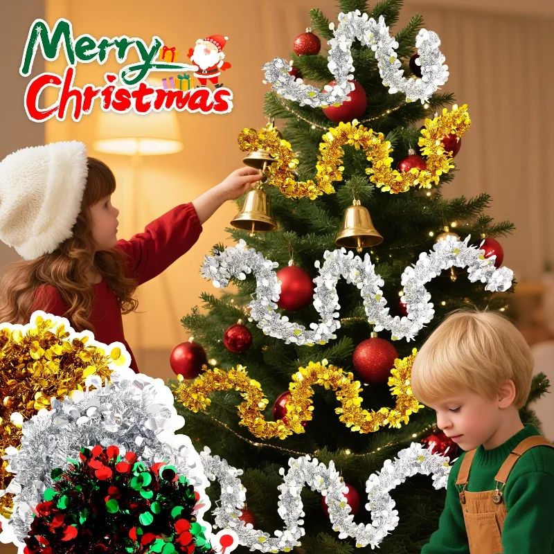 شريط ملون جارلاند ذهبي وفضي قرص دائري صغير زينة حفلات عيد الميلاد شريط إكليل معلق لشجرة عيد الميلاد #2