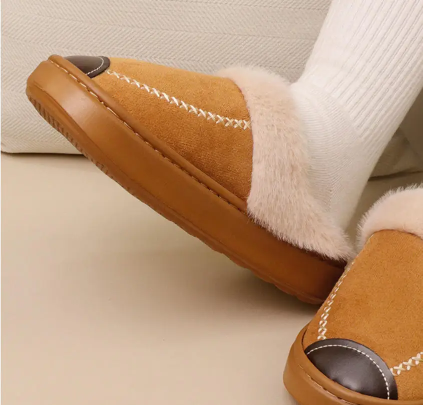 

Хлопковые тапочки для пар, толстые, противоскользящие, с верхним мехом, из сращенной кожи, плюш, зимние