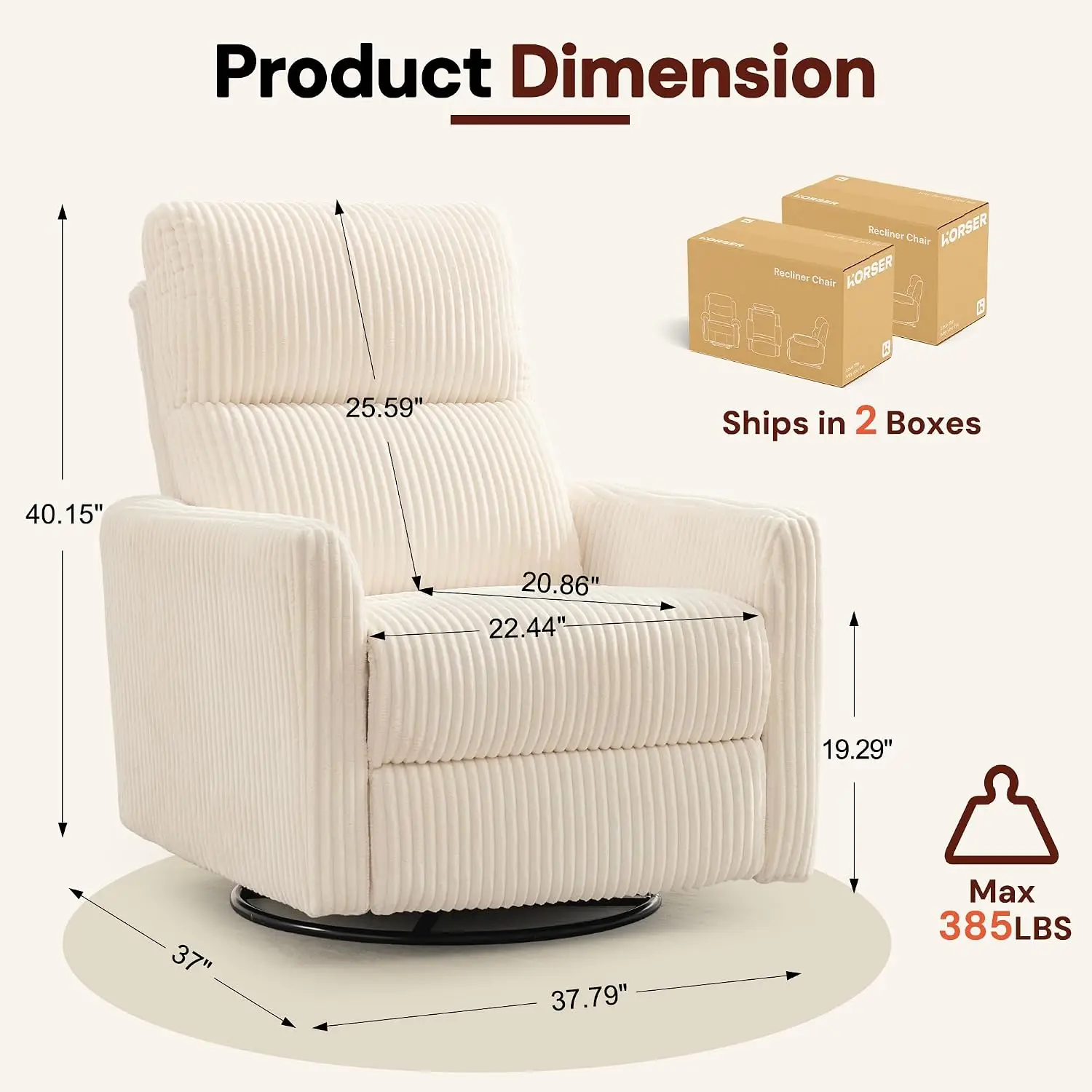 360° Swivel Glider Rocker Manual Recliner, High Back Corduroy Recliner with Curved Armrests, Nursery Rocking Reclining Chairs