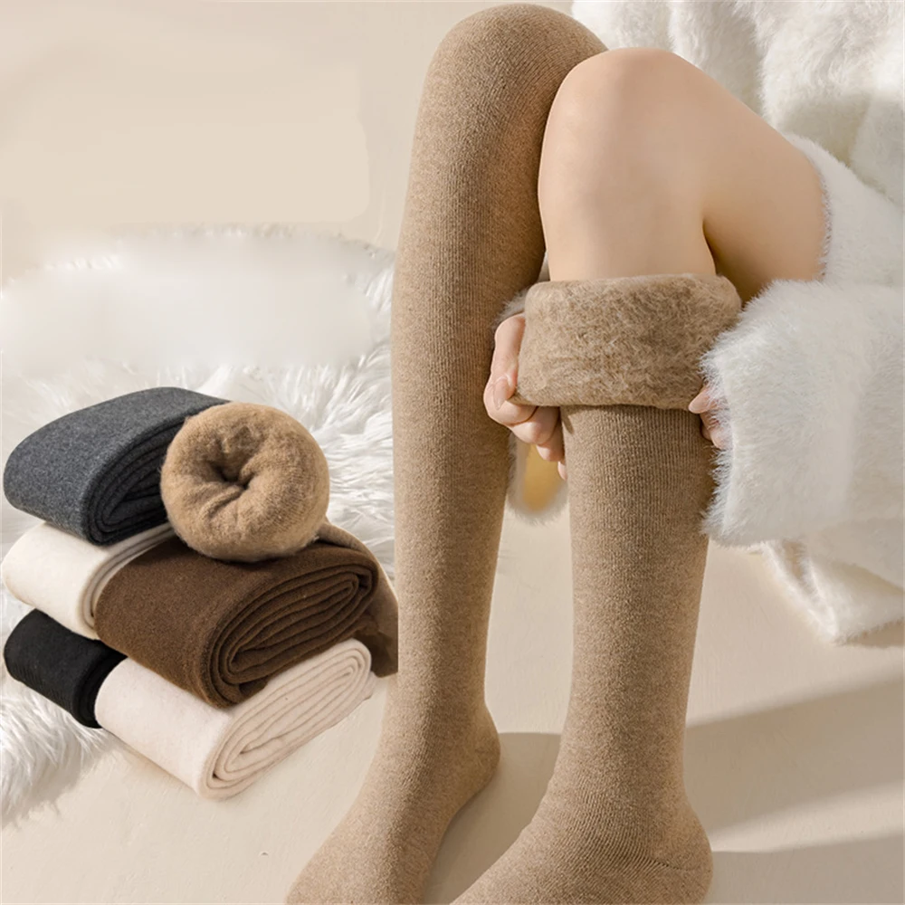 Women Plus Velvet Thickened Tight Thigh Socks  Autumn Winter Simple Cashmere Over-the-knee Cold-proof Warmth Non-slip Stockings
