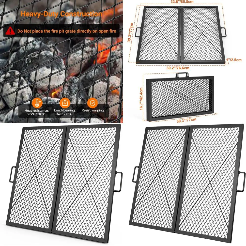 

Foldable Square Fire Pit Cooking Grate with Handles, Outdoor Campfire Grill, 30 Portable Cookware for Outdoor Parties