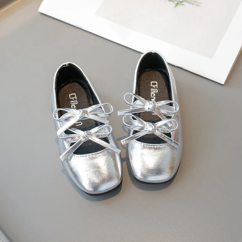 Children's Leather Shoes Simple Versatile Ballet Flats for Girls Fashion Causal Kids Princess Wedding Slip-on Loafers Shoes New