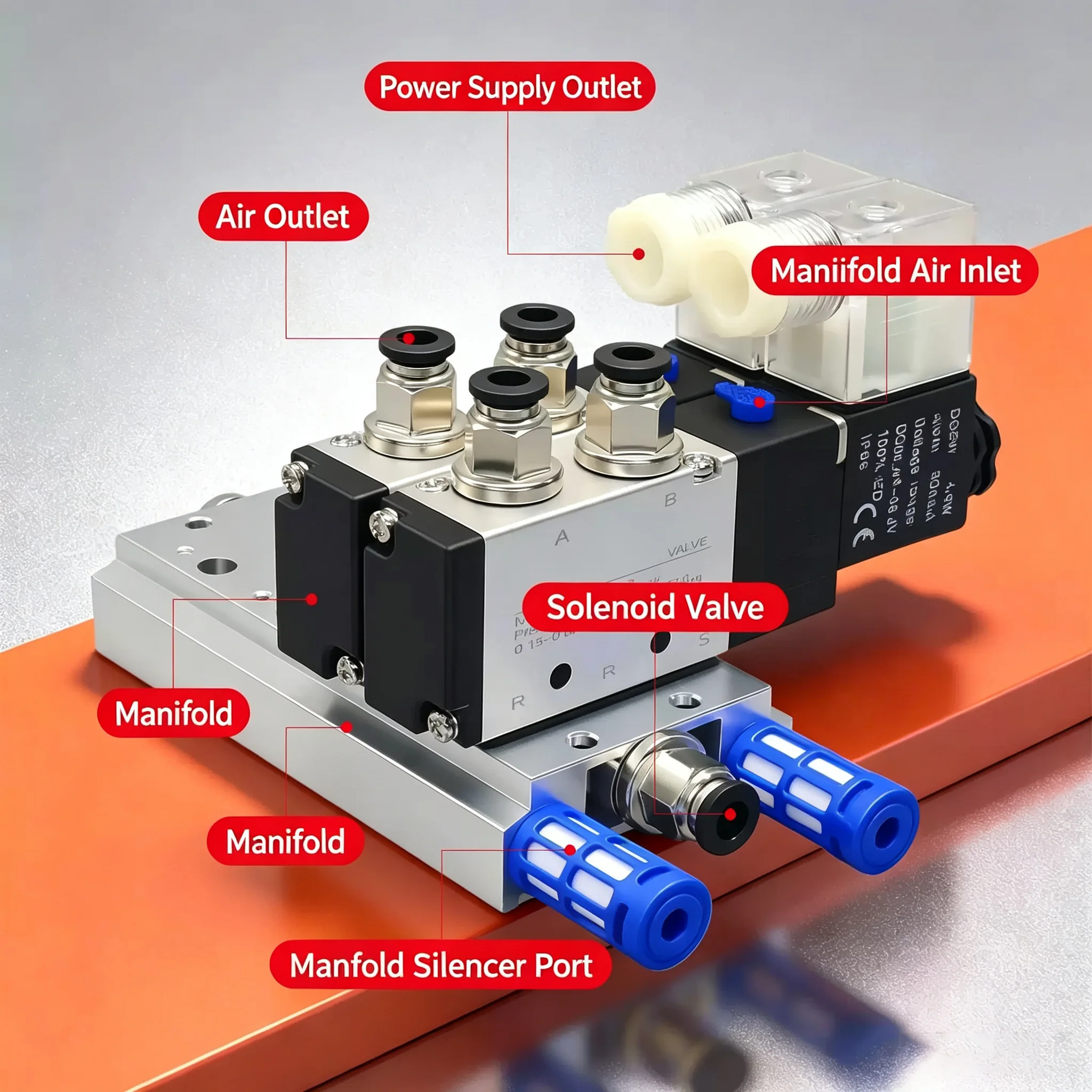 4V210-08 Pneumatic Solenoid Valve Block12/24V DC 110/220V AC Multi Option With Muffler Fitting Base Manifold 2/3/4/5/6/8/10 Way