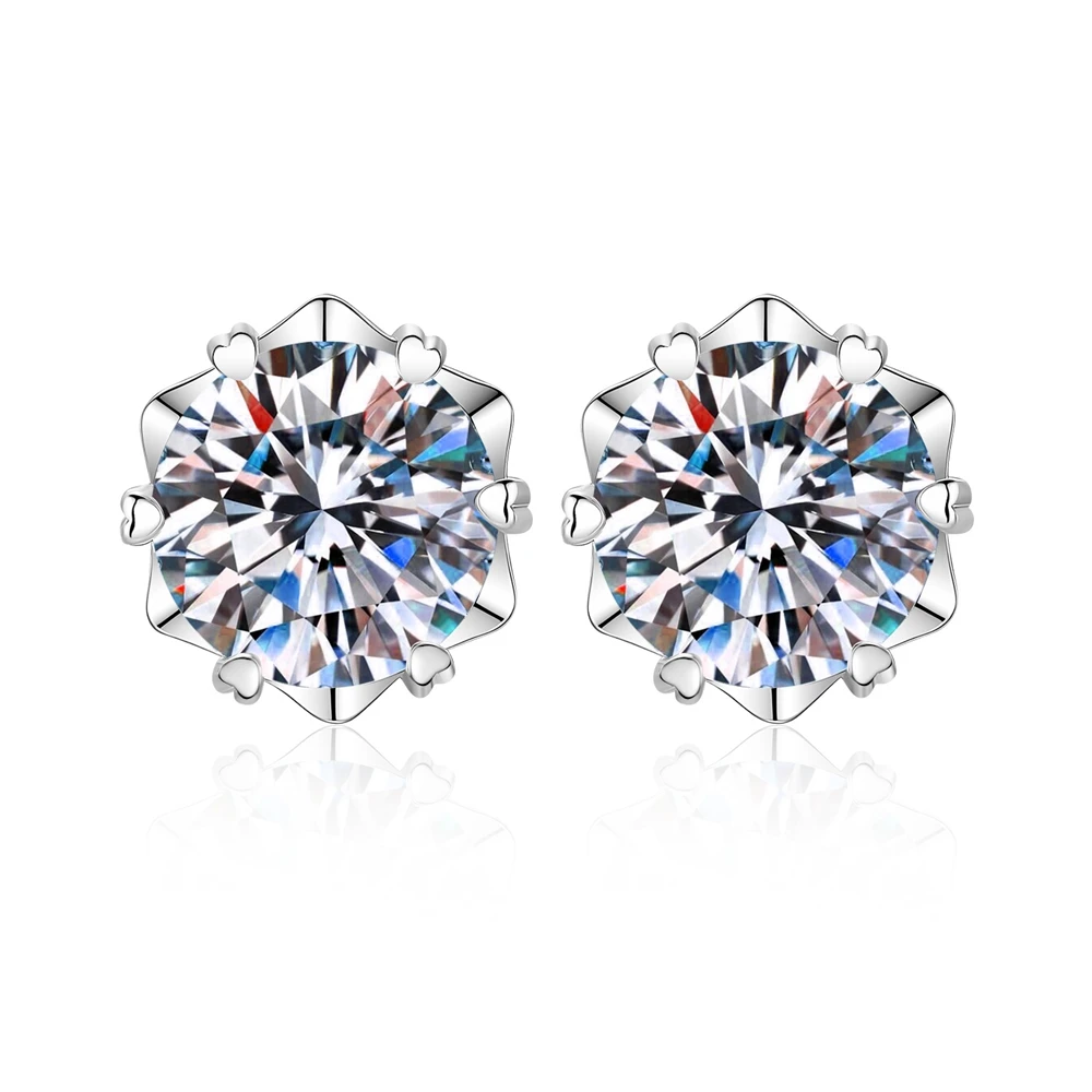 D Color 0.6-4ct Moissanite Earrings 100%- S925 Sterling Silver Classic Six Claws Ear Studs for Men Women Jewelry Gift