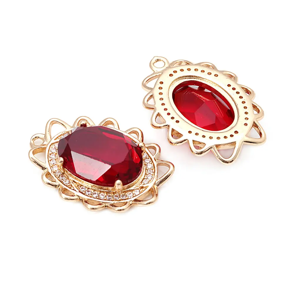 18K Gold Color Brass Zircon Glass Oval Shape Connect Charms Pendants High Quality Diy Jewelry Accessories Making Materials