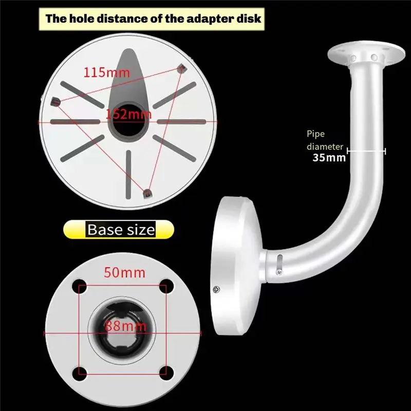 ABZZ-L-Shaped Universal Pendent Hemispherical Camera Bracket Dome Camera Ceiling Mount Aluminum Alloy Mount Bracket