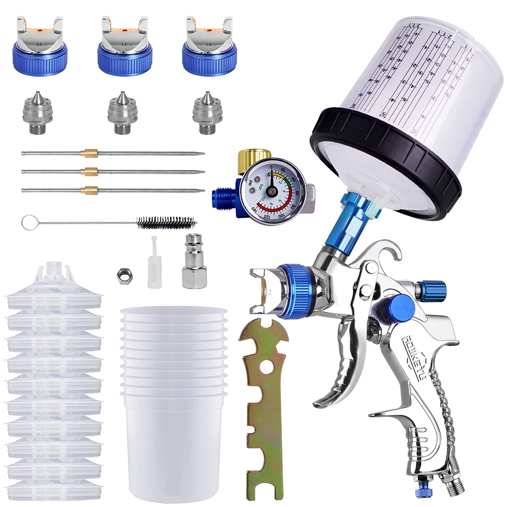 HVLP Spuitpistool 1.4/1.7/2.0mm Nozzle Zwaartekracht Airbrush Voor Auto Schilderen Tool 10 stuks 600 ml Geen Schone Wegwerp Maatbeker