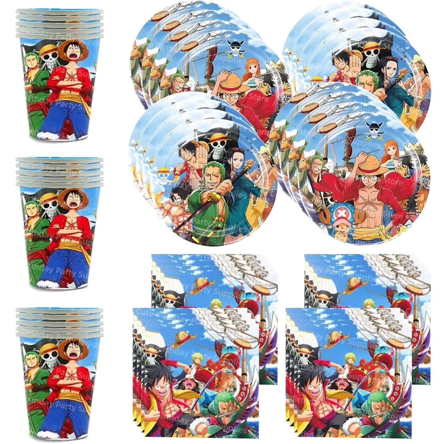 Décorations de fête One Piece, fournitures pour fête d'anniversaire, décoration de gâteau, boîte cadeau, ballon, bracelet slap, récompenses pour enseignants
