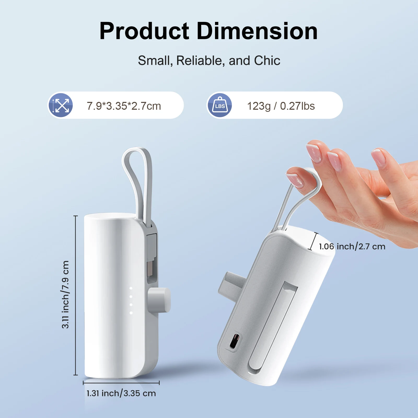 بنك طاقة صغير محمول بقدرة 4500 مللي أمبير في الساعة شاحن هاتف بمنافذ USB-C مزدوجة لهاتف IPhone16/ 15/15 plus/15 pro/15 pro Max/Android