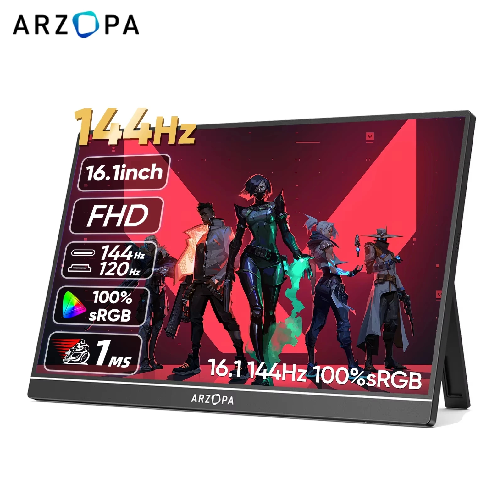 新しい ARZOPA 16.1 インチ 144hz 1080P 100% sRGB FHD ポータブル ゲーム モニター HDR セカンド スクリーン Switch、Xbox、PS5、ラップトップ、PC、Mac Z1FC 用