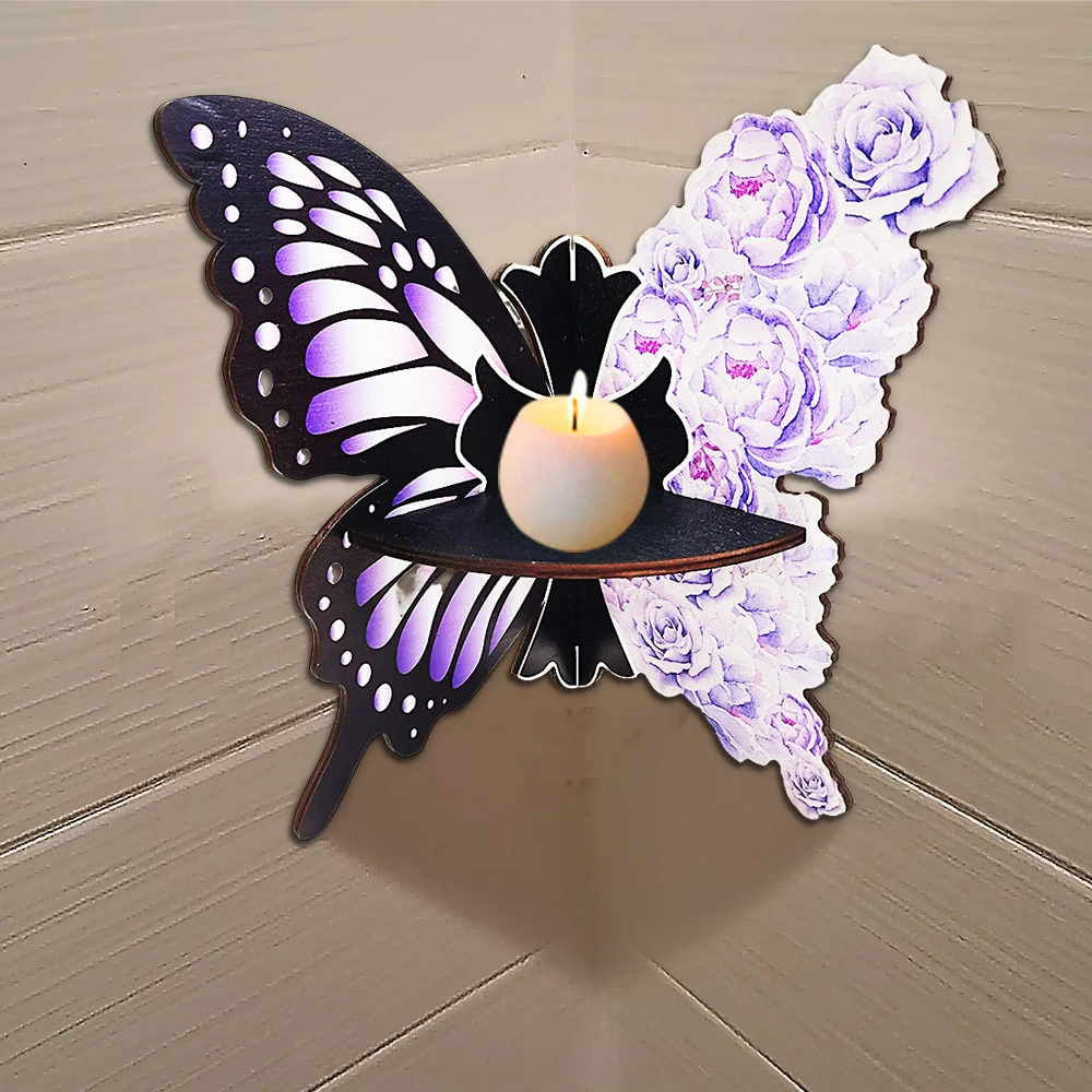 1pc，Wooden Color Sunflower Butterfly Straight Corner Hollow Creative Shape Storage Decorative Wall Shelf