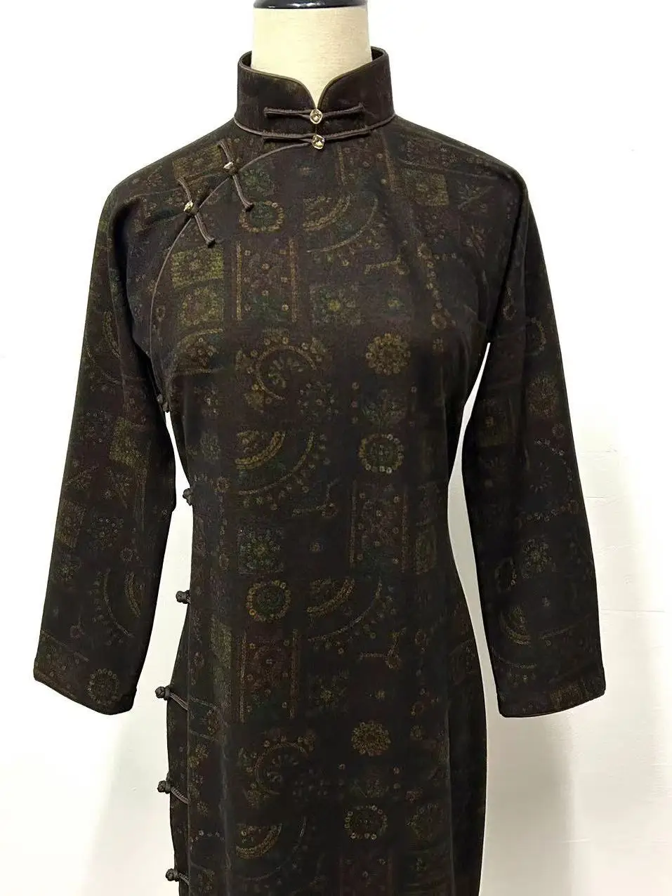 

New Chinese Sle Women's Traditional oulder Sve One-Button Retro Spring Daily Cotton Blend Long Sve Midi D...