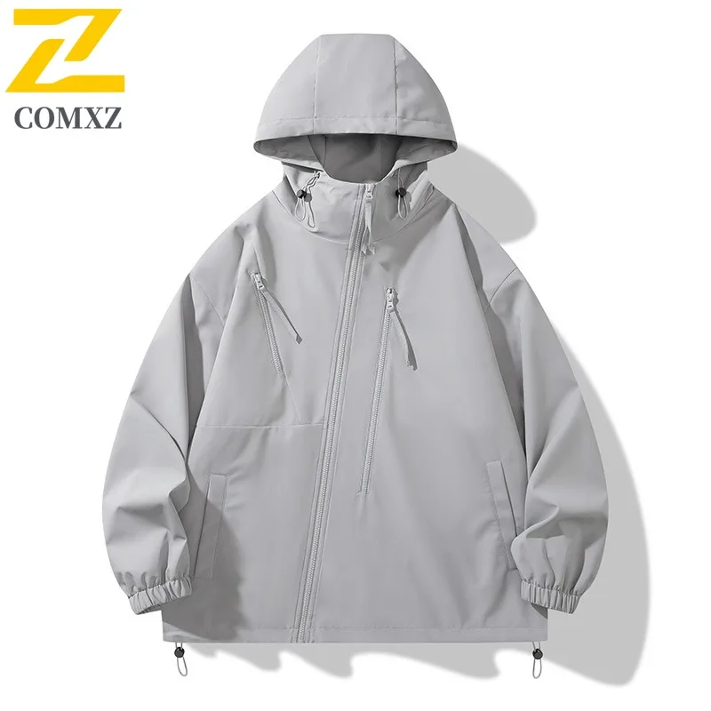 

COMXZ 2025 Мужская и женская американская ветрозащитная походная куртка весна-осень свободного покроя водонепроницаемая модная ветровка с капюшоном для пары