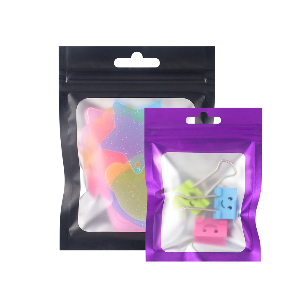 Matte aluminium foil transparent colourful frame plastic self-sealing bags jewellery waterproof zip reusable bags gift packaging