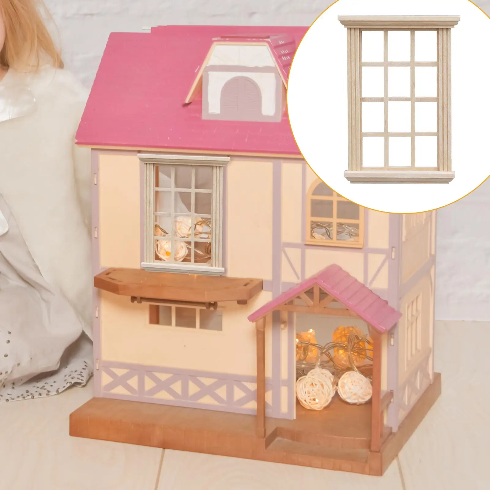 Finestra per casa delle bambole in miniatura in scala 1/12 Micro paesaggio Scena di vita Mini finestra in legno per ragazze in età prescolare Ragazzi di età 4 ~ 6 regali