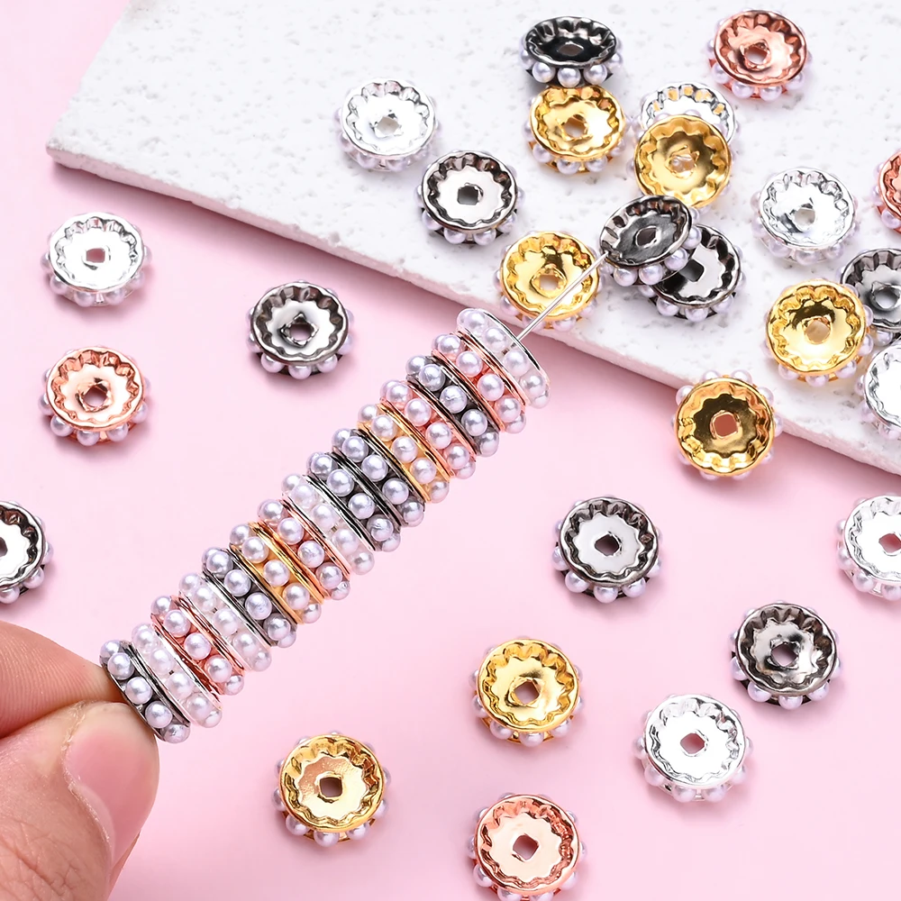 10-30 Stück 10/12/15MM Kunstperlen-Legierungs-Abstandsperlen, gemischte metallische Rondelle-Blumenperlen für DIY-Schmuckherstellung, Armbänder, Halsketten – Detail 5