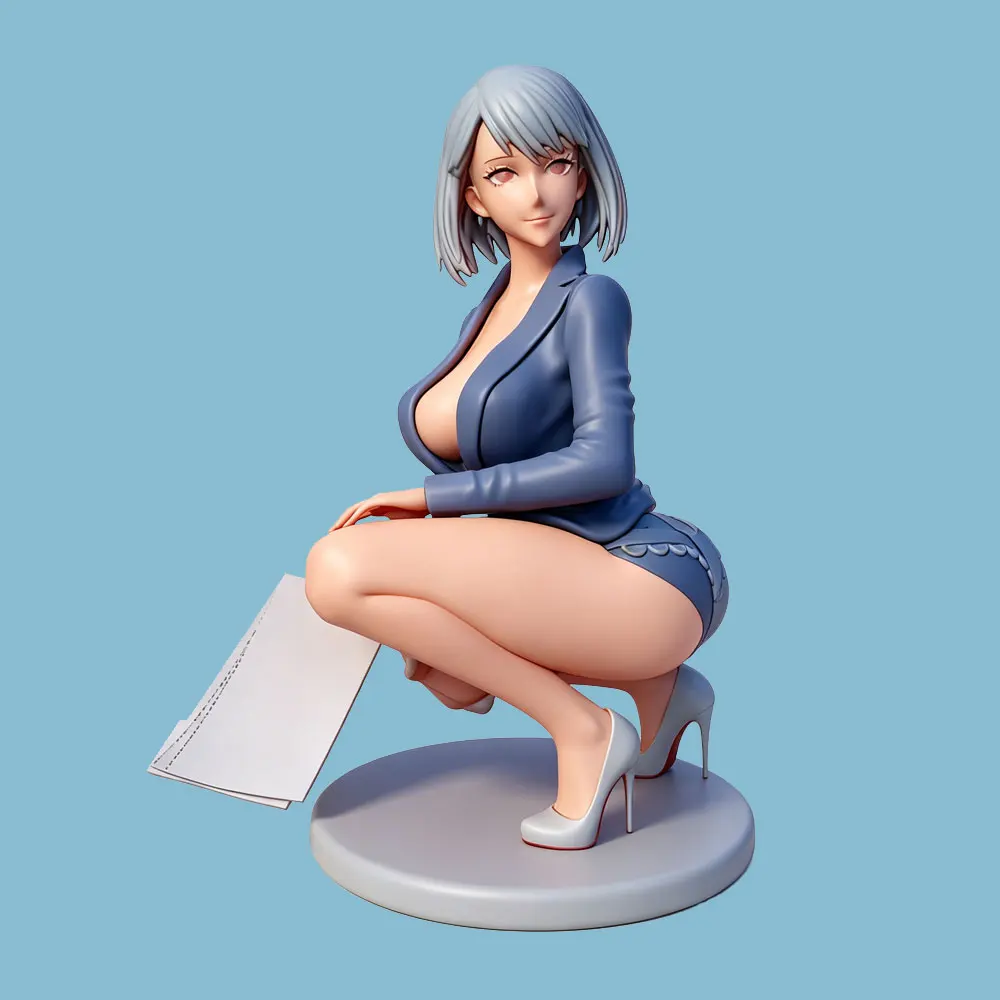1/24/12/6 Desktop Decoration, Cute Girl Resin Model Set, Clerk Costume, GK Mini 3D Printed Grey Model Doll, Uncolored