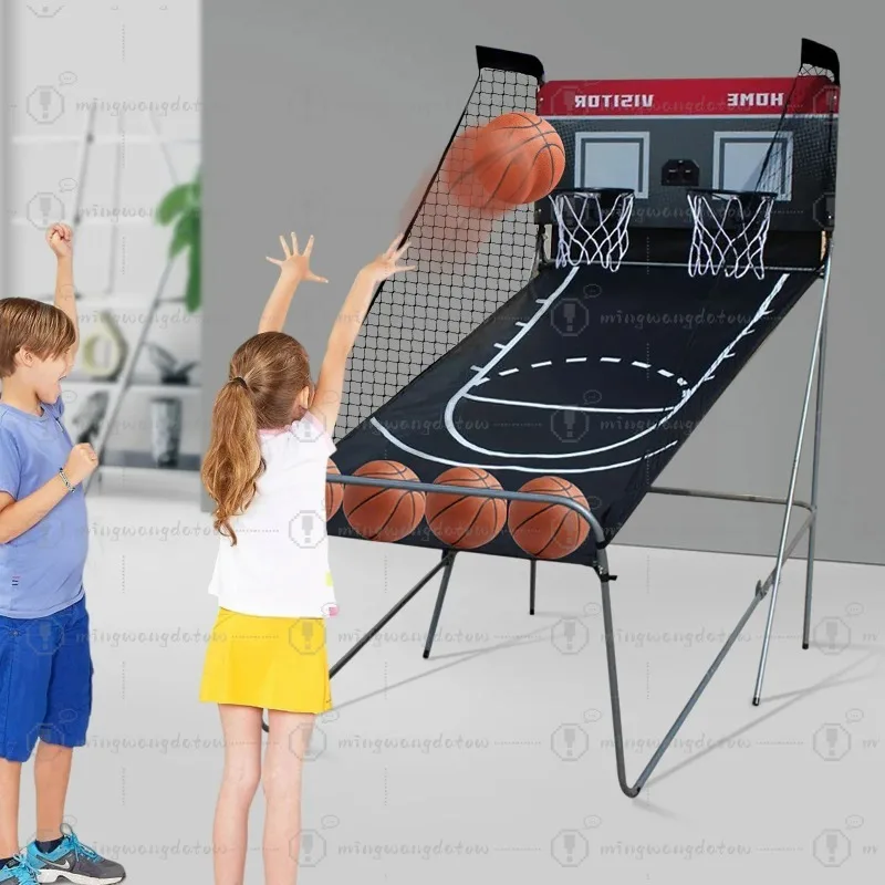 Arcade Basketball Play Set with Electronic Score Counter, 2 Players Dual Shot Basketball Hoop 210 Cm, 4 Balls 8 Game Modes