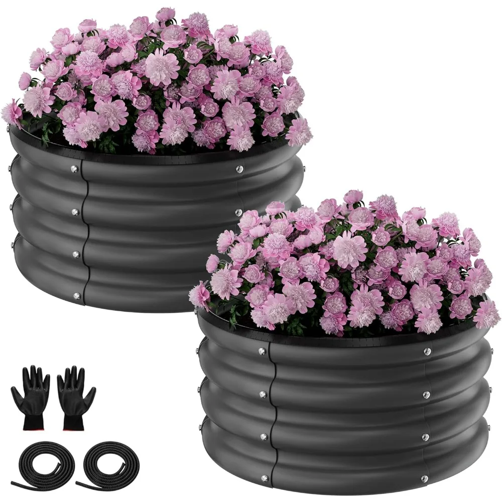 

Round Galvanized Raised Garden Bed Kit, 2 Pcs 2 x 2 x 1ft Jett Black Galvanized Garden Boxes, Outdoor for Vegetables