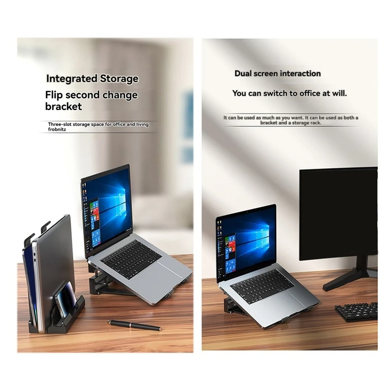 

N35R_Adjustable Vertical Laptop Stand, 3-Slot Padded Stand Black_1