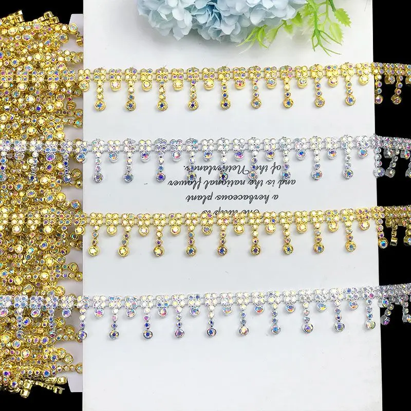 8 Yards 2cm Wide Tassel Rhinestone Chain Lace Trim Crystal Fringe Ribbon for Evening Gown DIY Sewing Craft Embellishment
