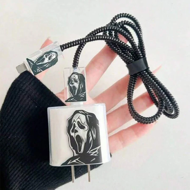 

Skeleton Ghost Cable Charger Protector Case For Iphone 15 14 13 16 20W Charger Protection Cover Cord Winder Spiral Protective