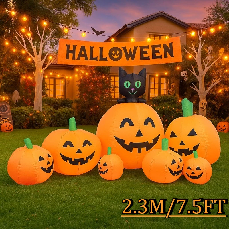 

7.5FT Halloween Holiday Lighting Pumpkins Cat Halloween Decorations Party Inflatable Model Outdoor Garden Horror Props Decor