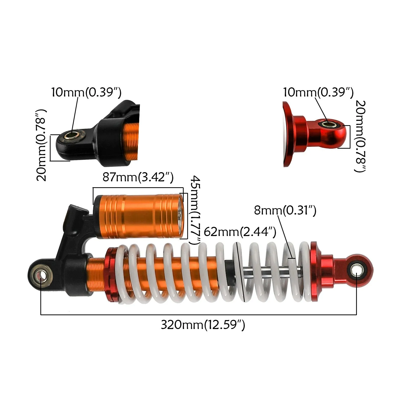 

2PCS 320mm 12.6" 850LBS Front Air Shock Absorber For ATV Quad Go Kart 4 Wheeler