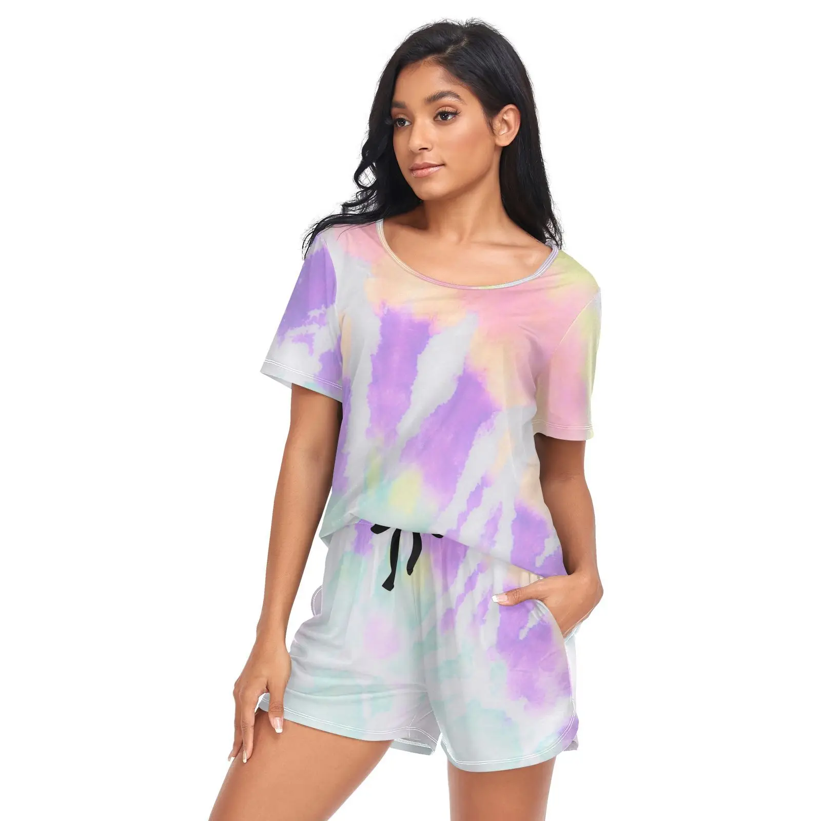 Women's Sleepwear Fashion Spiral Tie Dye Home Sexy Pyjama Short Sleeve Pajamas Set 2023 Women Pijamas Sets Girls Spring Summer