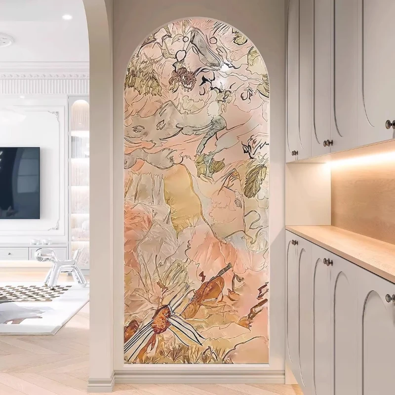 

Handmade filigree enamel colored glass partition screen living room modern light luxury home partition light transmission