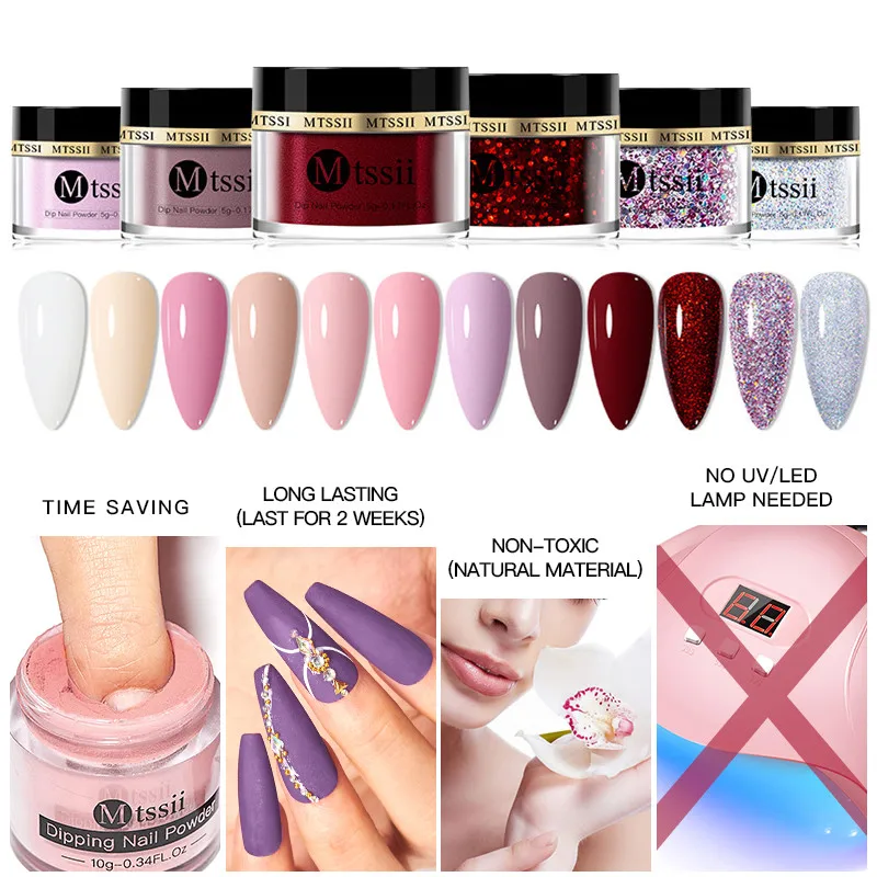 Mtssii 5g Dipping Nail Powder Set Nude Nail Glitter Powder Dipping System Nail Kit Nail Art Decoration Natural Dry Without Lamp