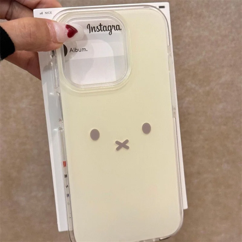 Funda de teléfono con expresión de conejo pintada translúcida de agujero grande para iPhone 11 12 13 14 15 16 17 pro max 6