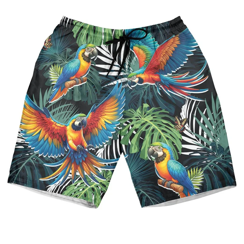 3D Printed Flamingo Parrot Toucan Beach Shorts For Men Plant Animal Pattern Short Pants Hawaiian Casual Streetwear Swim Trunks