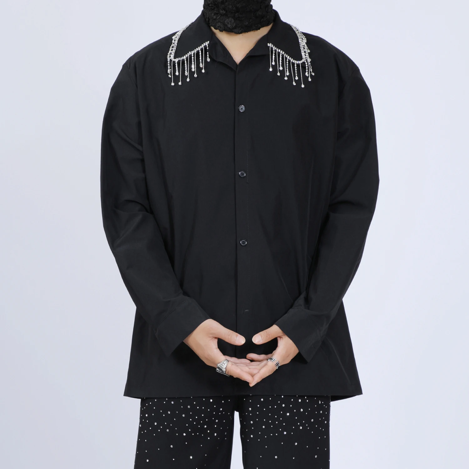 2025 Men's Autumn New Fashion Light Luxury Handmade Chain Design Shirts Gentleman Loose Comfort Long Sleeve Shirts Oversize Tops