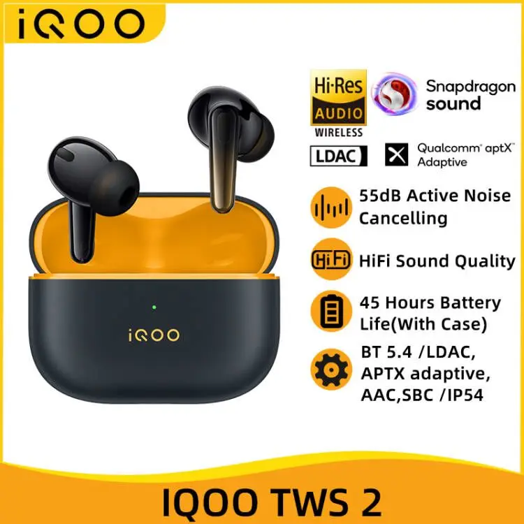 IQOO TWS 2 55dB Active Noise Cancelling True Wireless Earphone TWS Earbuds Bluetooth 5.4 LDAC Sound Quality For IQOO 12