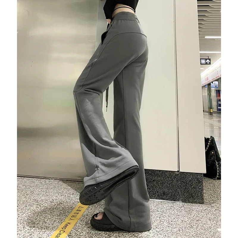 Korean Micro Flare Pants Women Draping Slim High-Waisted Streetwear Solid Harajuku Y2K Sweatpants Fashion Loose Casual Trousers