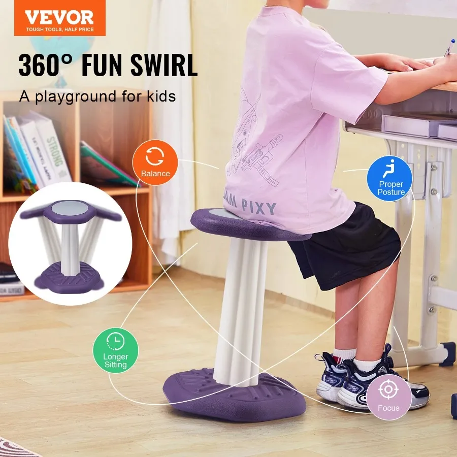 Wobble Chair Active Sponge Cushion Stool Improves Focus Posture Calms Ideal Schools Home Age 7-14 Purple